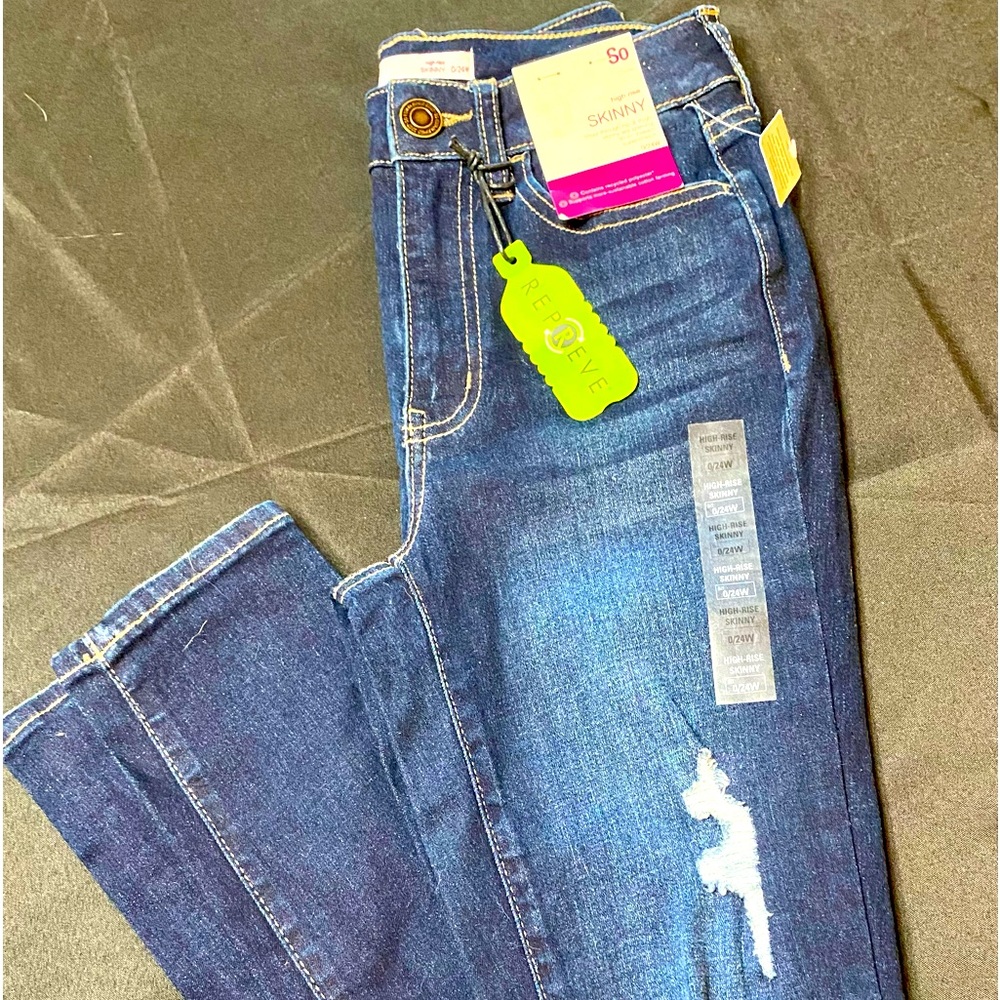 Girls So Distressed Size 0/24W Blue High Rise Skinny Stretch